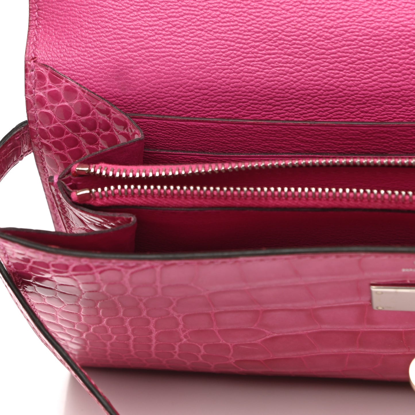 Shiny Alligator Kelly Longue Wallet Fuchsia