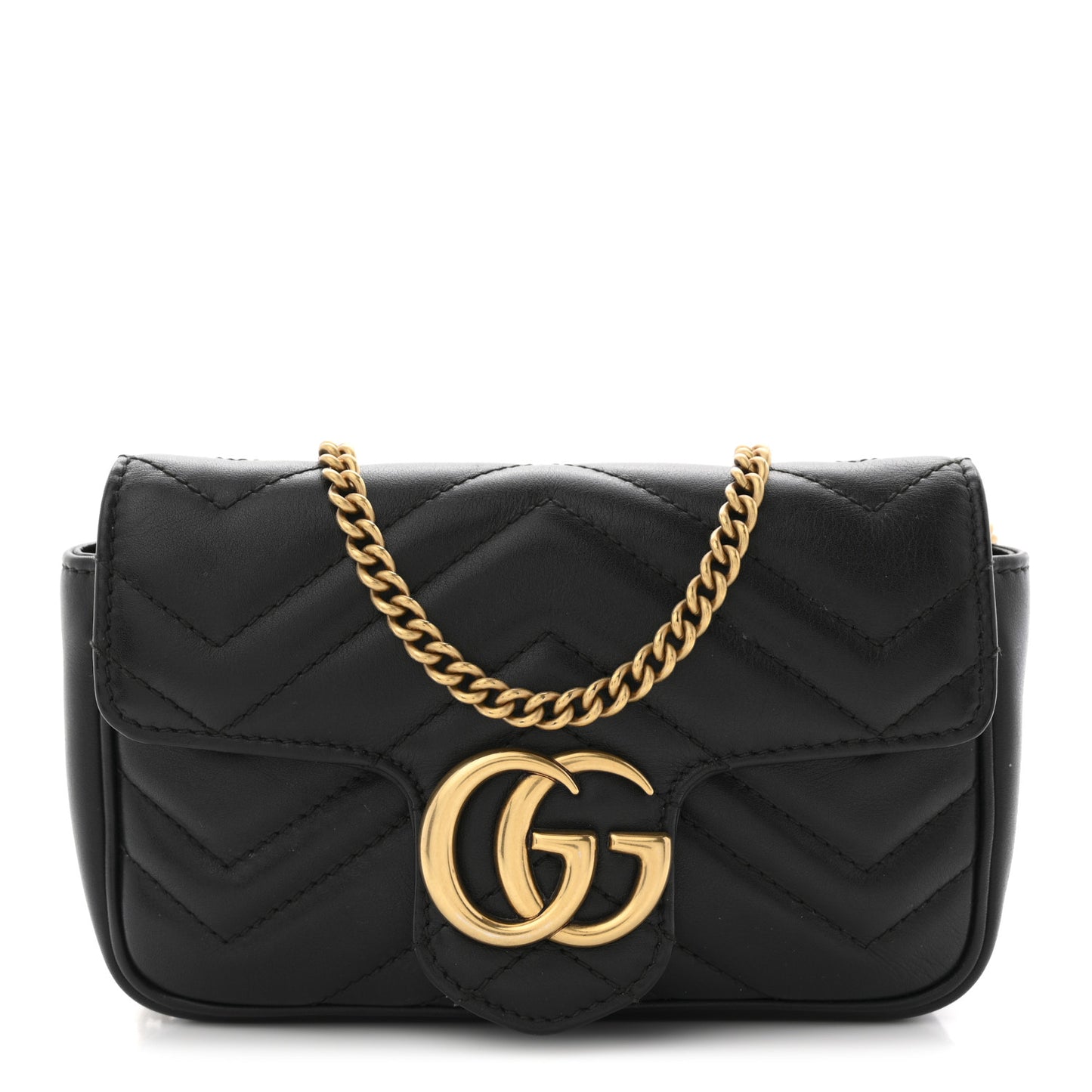 Calfskin Matelasse Super Mini GG Marmont Shoulder Bag Black