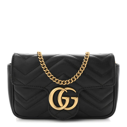 Gucci Calfskin Matelasse Super Mini GG Marmont Shoulder Bag Black 1 of 10