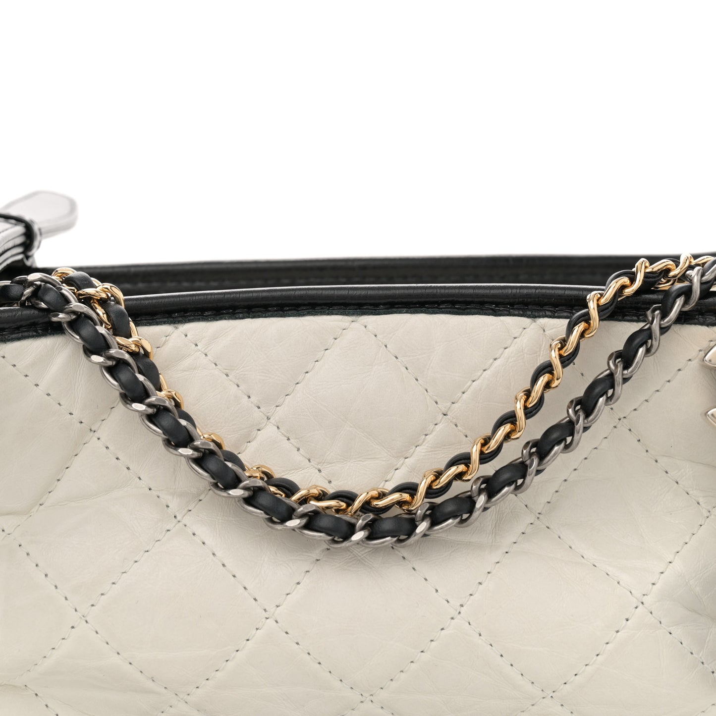 Aged Calfskin Quilted Small Gabrielle Hobo Black White
