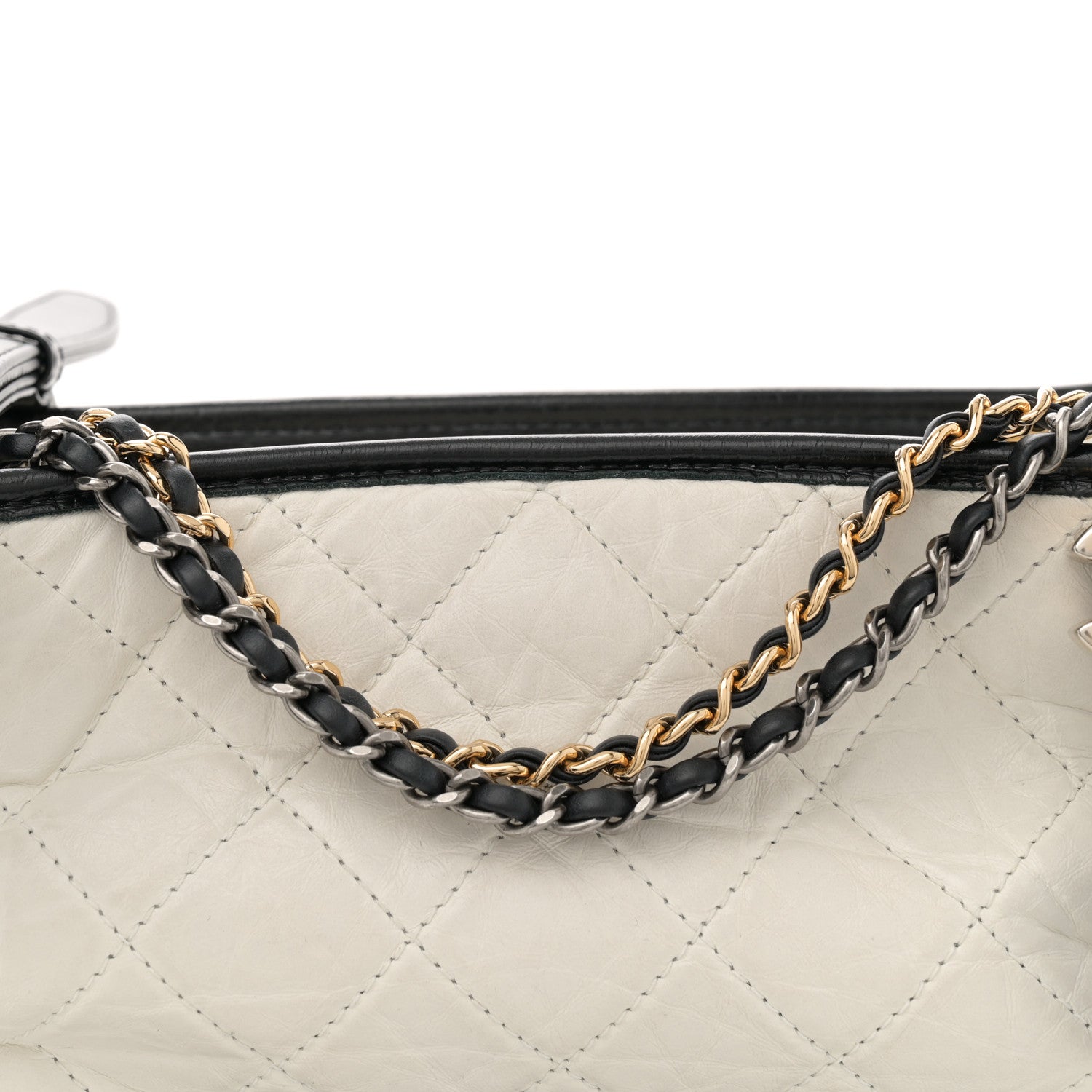 Chanel Aged Calfskin Quilted Small Gabrielle Hobo Black White 8 of 12