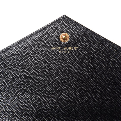 Saint Laurent Grain De Poudre Matelasse Chevron Monogram Chain Wallet Black 7 of 10