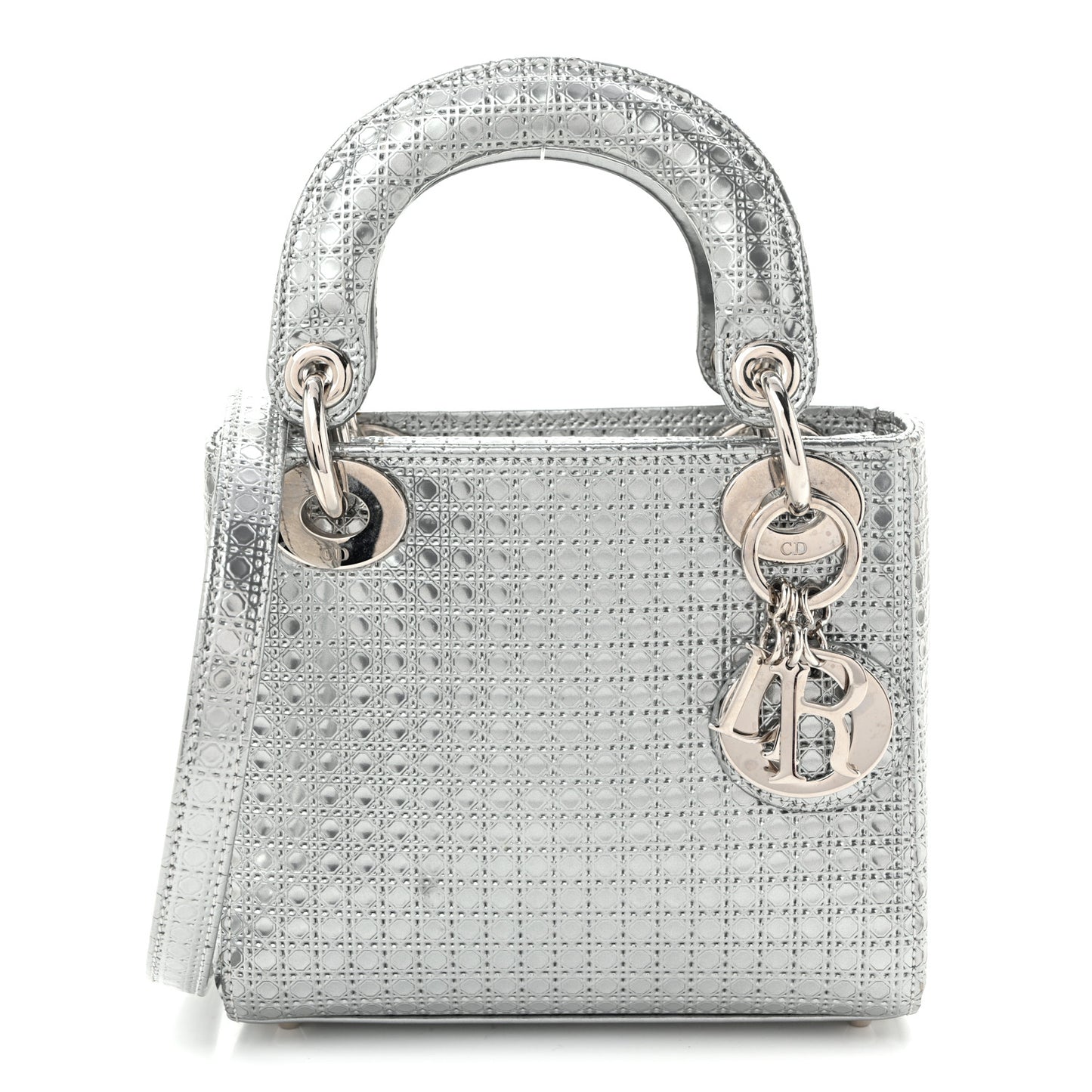 Metallic Patent Micro-Cannage Mini Lady Dior Silver