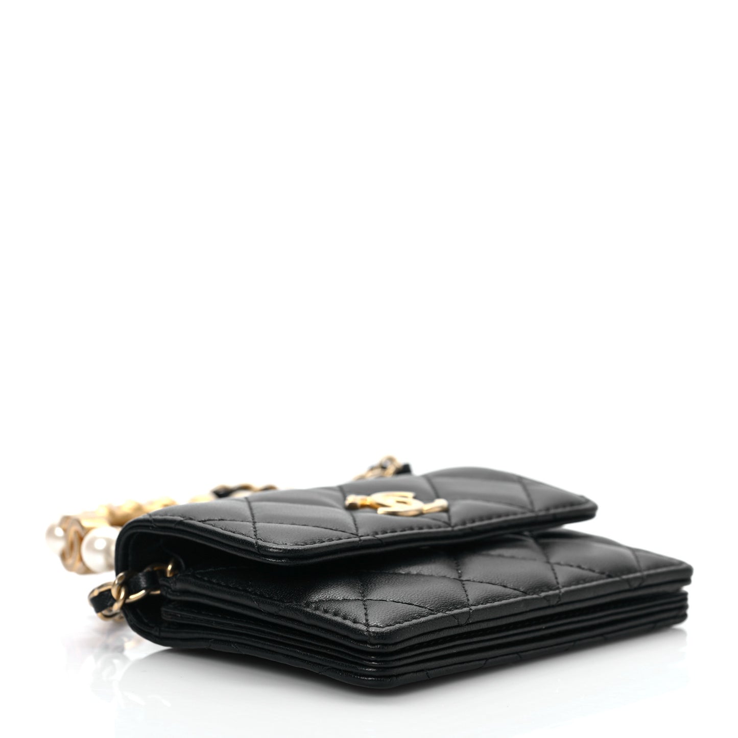 Lambskin Quilted Pearl Crown Clutch With Chain Black