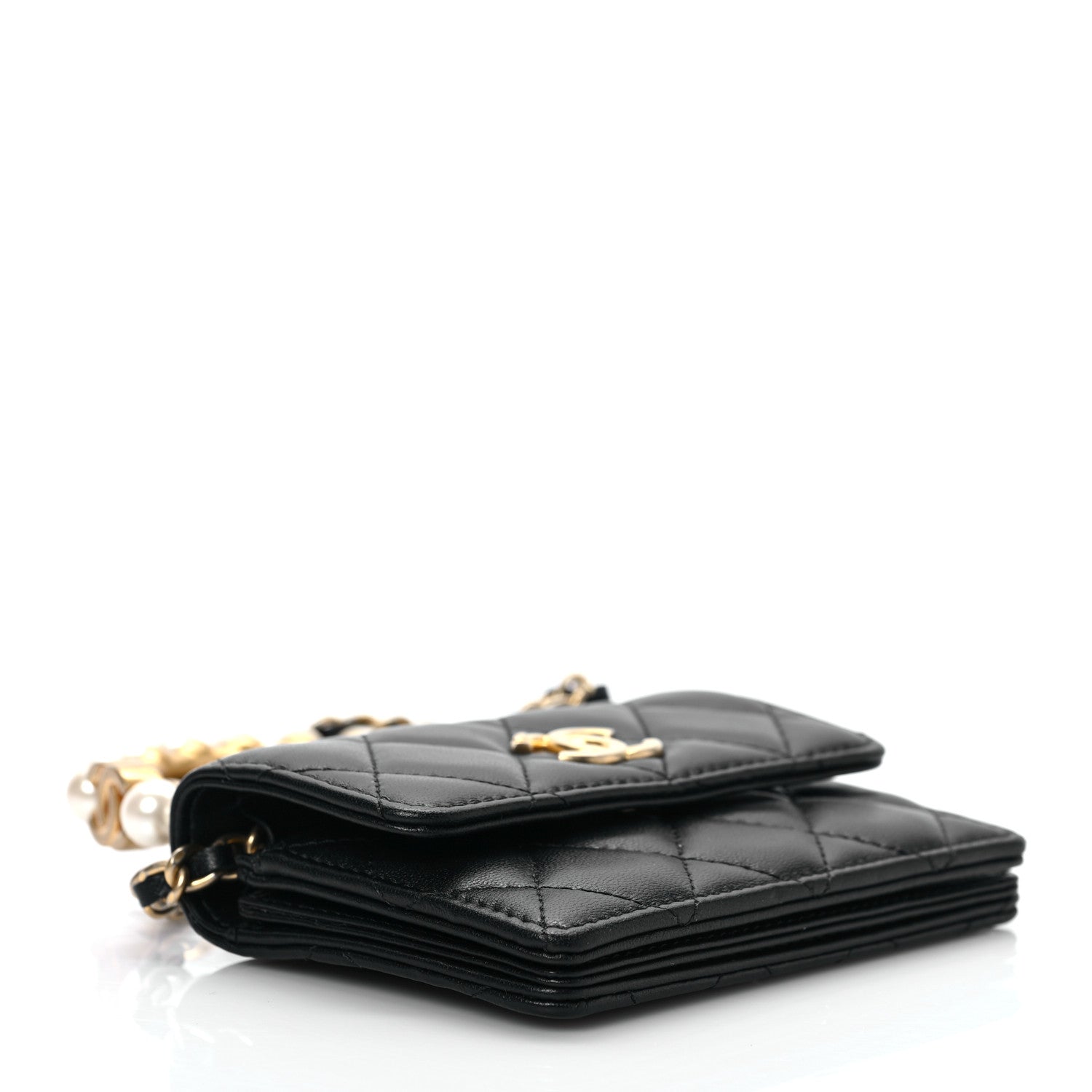 Chanel Lambskin Quilted Pearl Crown Clutch With Chain Black 4 of 9