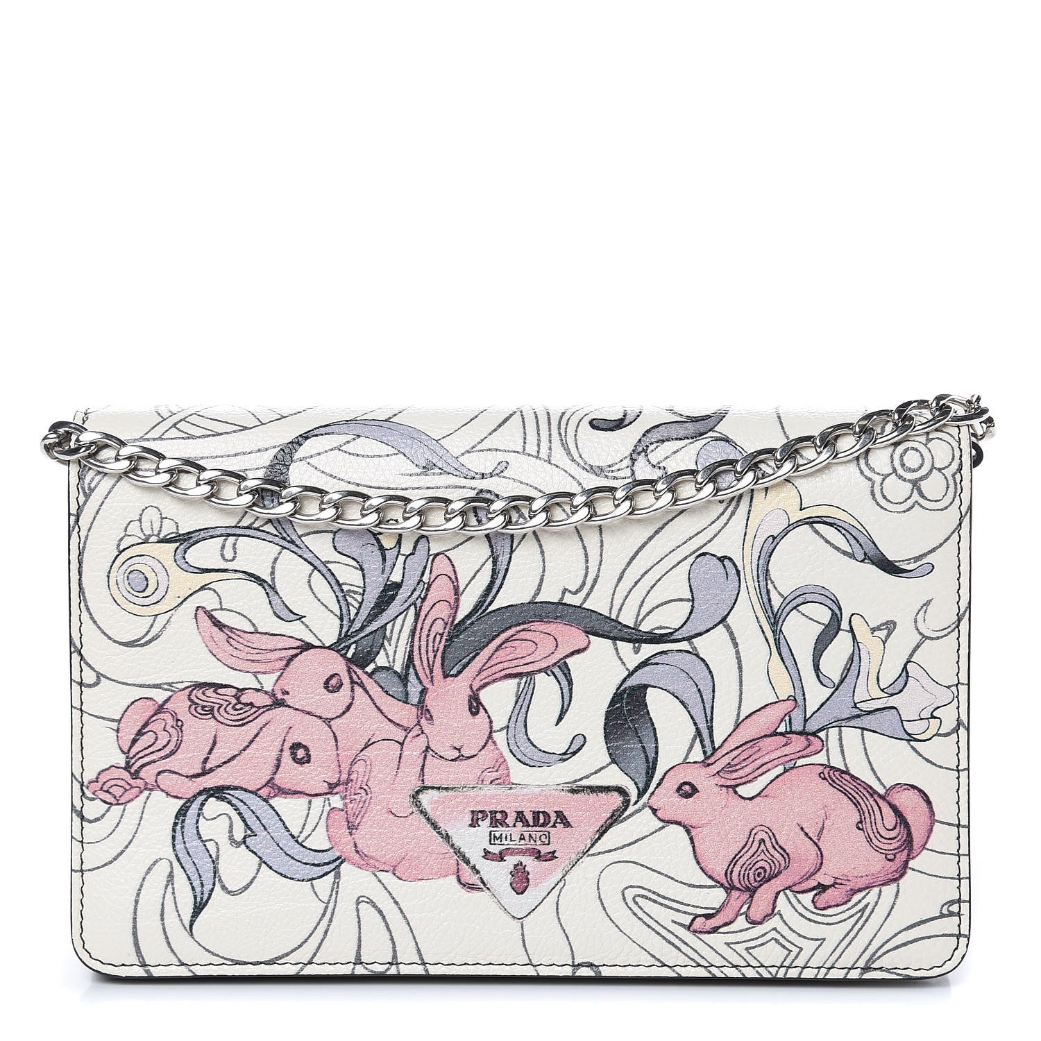 Prada X JAMES JEAN Glace Calfskin Rabbit Print Chain Crossbody Bag Opaline 1 of 8