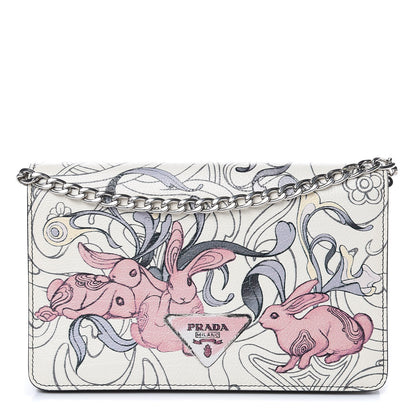 Prada X JAMES JEAN Glace Calfskin Rabbit Print Chain Crossbody Bag Opaline 1 of 8