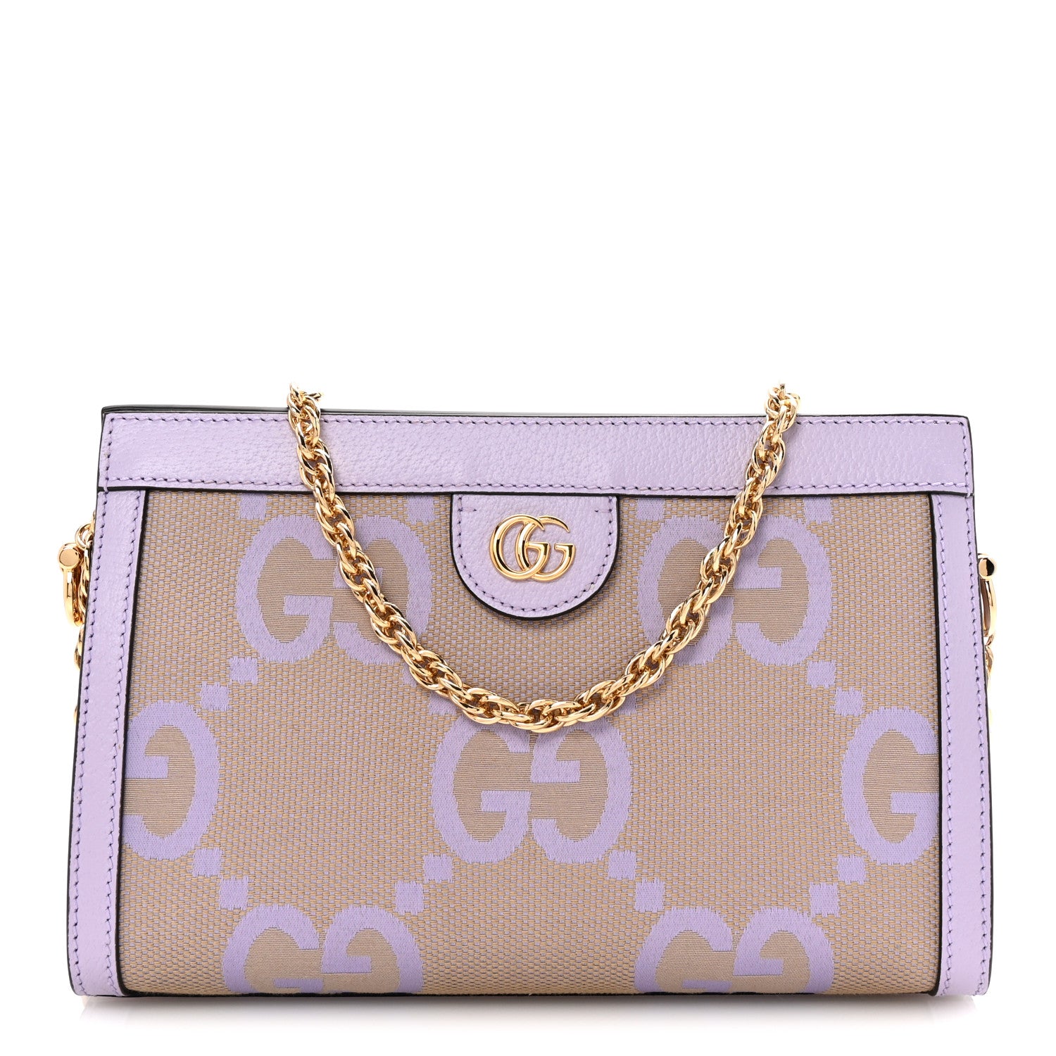 Gucci Monogram Jumbo GG Textured Dollar Calfskin Small Ophidia Chain Shoulder Bag Beige Lapis 1 of 9