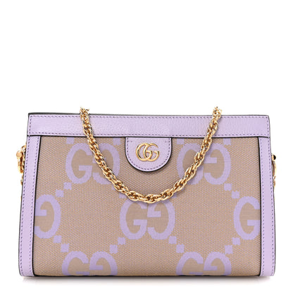 Gucci Monogram Jumbo GG Textured Dollar Calfskin Small Ophidia Chain Shoulder Bag Beige Lapis 1 of 9