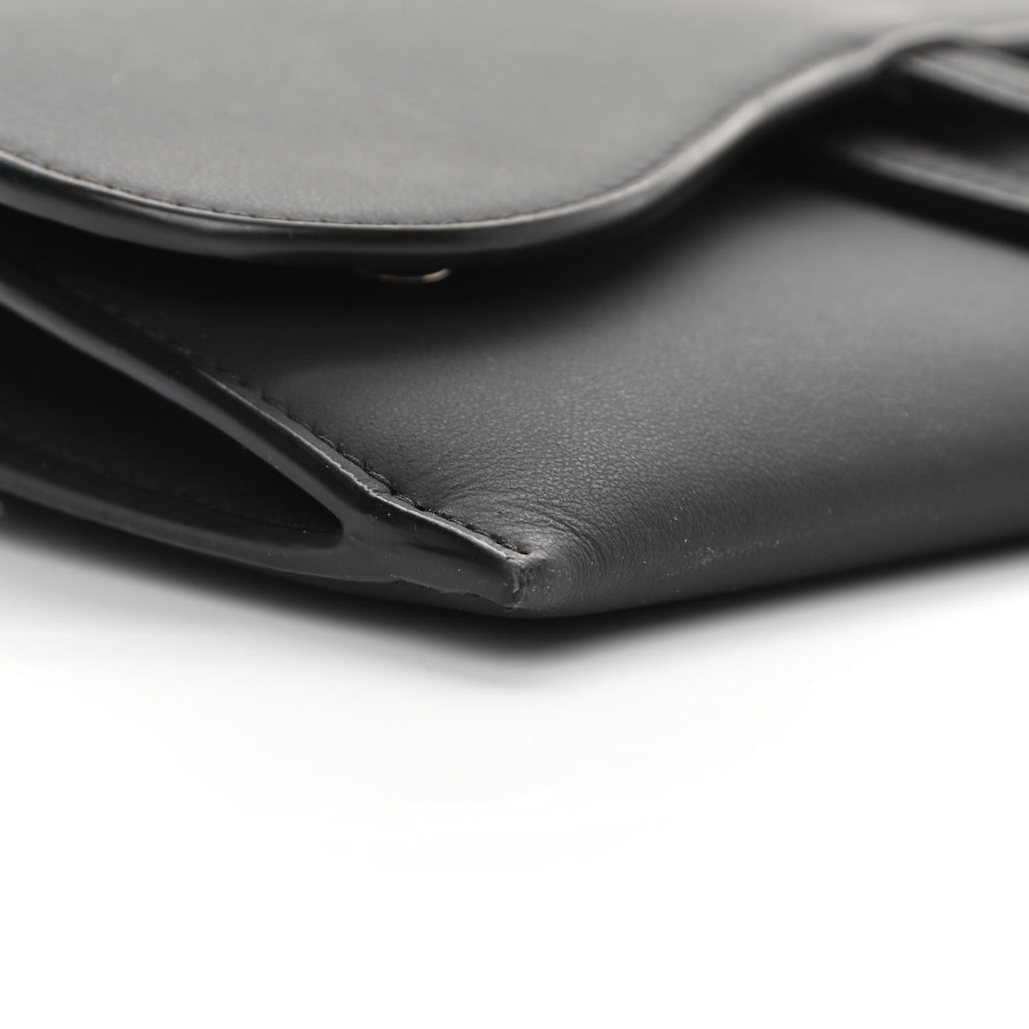 Ultra Matte Calfskin Saddle Chain Wallet Pouch Black