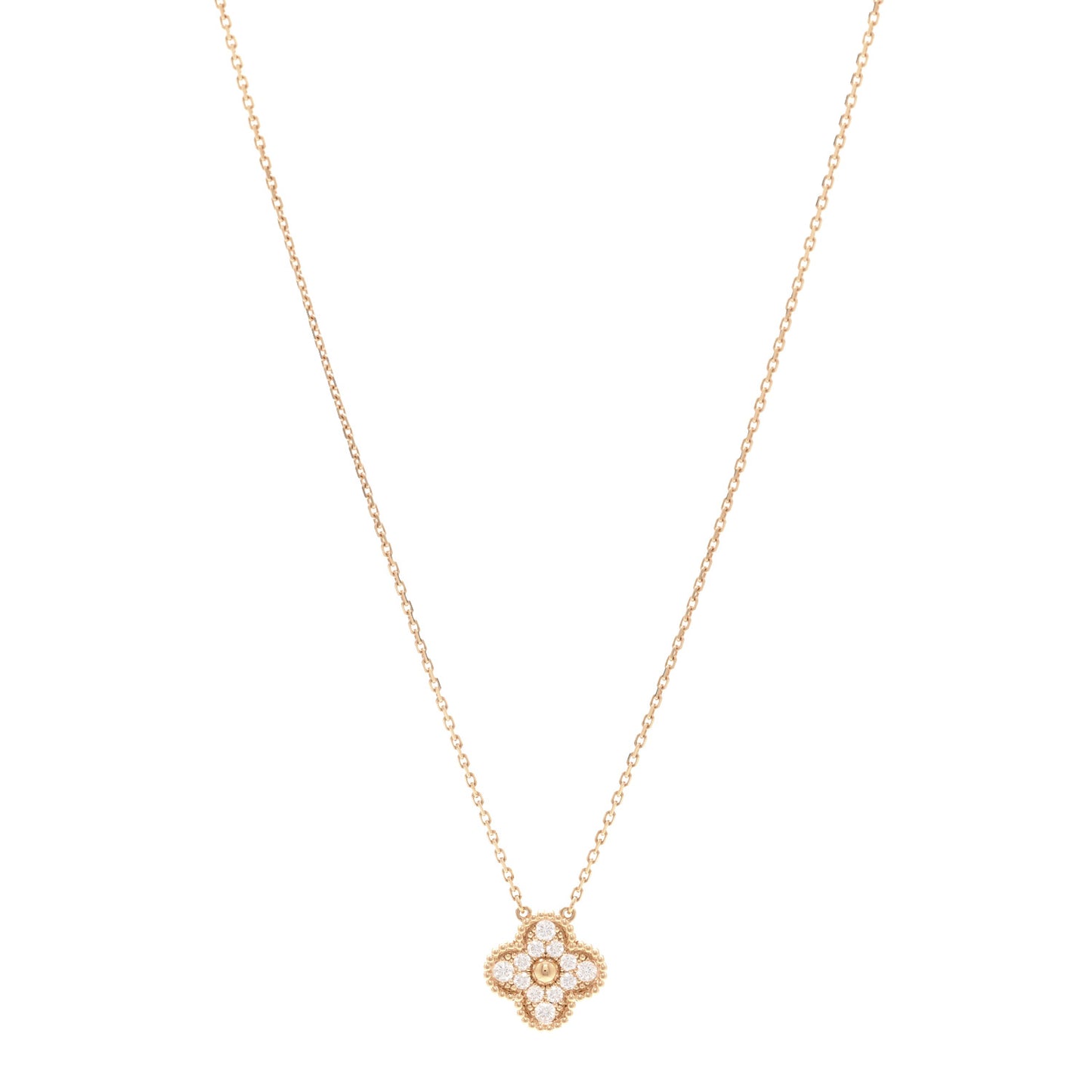18K Rose Gold Diamond Vintage Alhambra Pendant Necklace