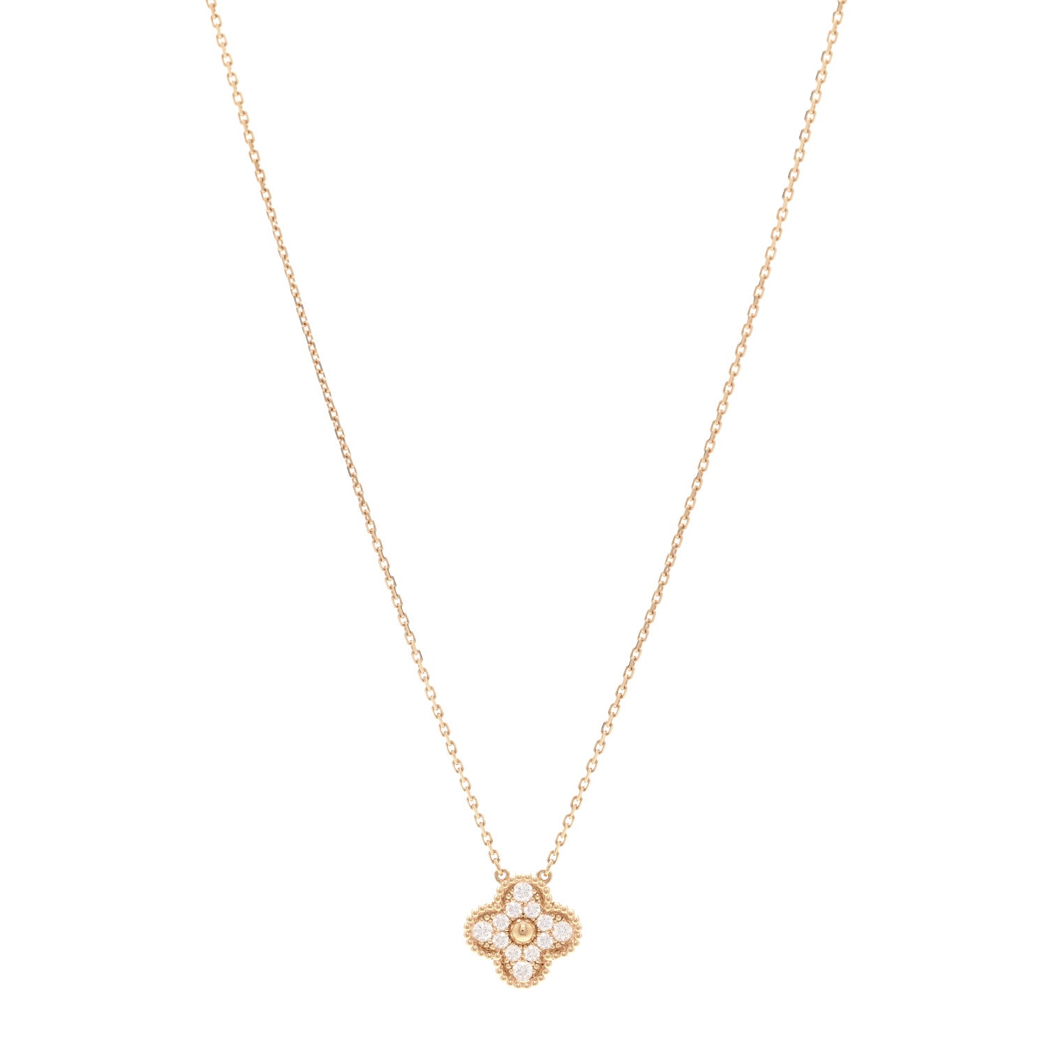 Van Cleef & Arpels 18K Rose Gold Diamond Vintage Alhambra Pendant Necklace 1 of 6
