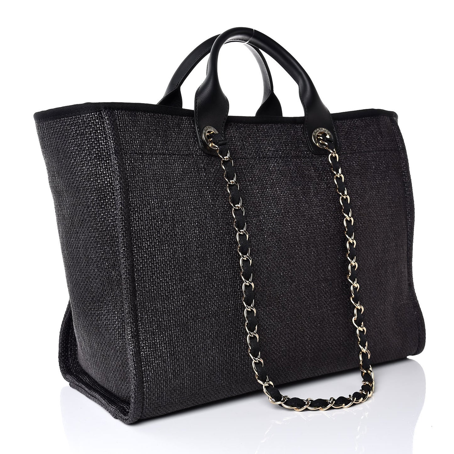 Woven Straw Raffia Large Deauville Tote Black