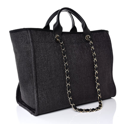 Chanel Woven Straw Raffia Large Deauville Tote Black 3 of 8