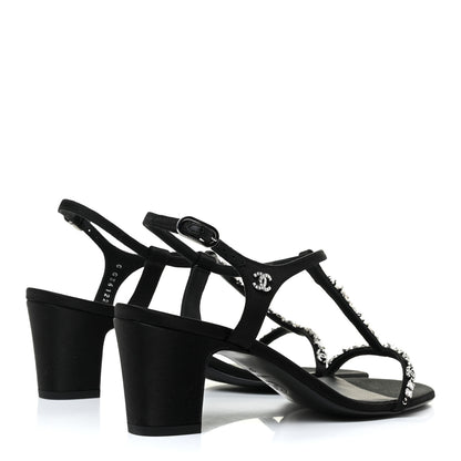 Chanel Satin Crystal CC Star Sandals 37.5 Black 4 of 9