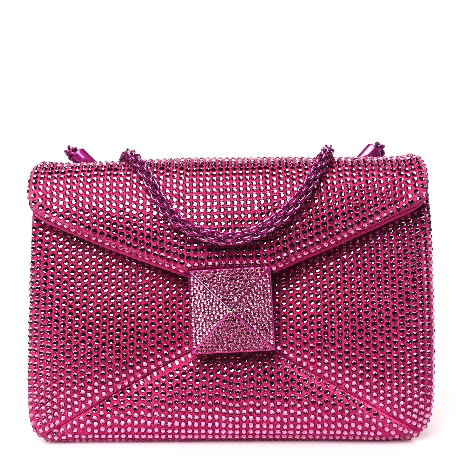 Valentino Garavani Crystal Suede Embellished Small One Stud Clutch With Chain Pink 1 of 9