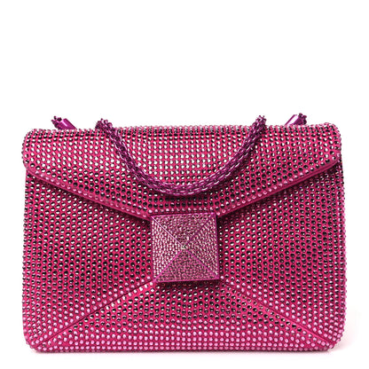 Valentino Garavani Crystal Suede Embellished Small One Stud Clutch With Chain Pink 1 of 9