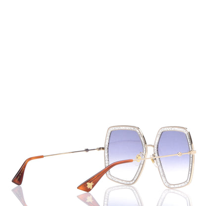 Gucci Glitter Acetate Oversize Square Frame Sunglasses GG0106S Gold 4 of 7