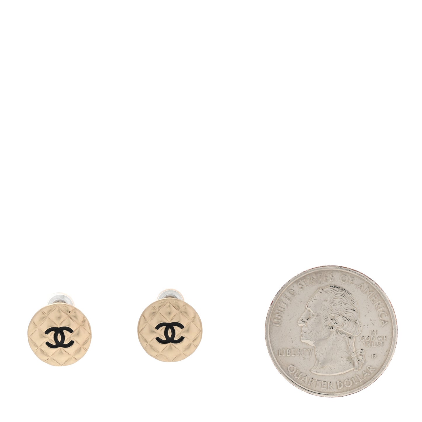 CC Quilted Round Earrings Gold Black