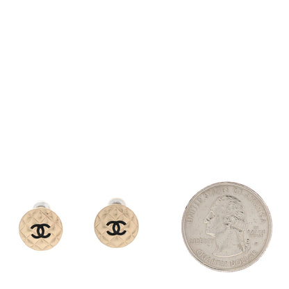 Chanel CC Quilted Round Earrings Gold Black 2 of 4