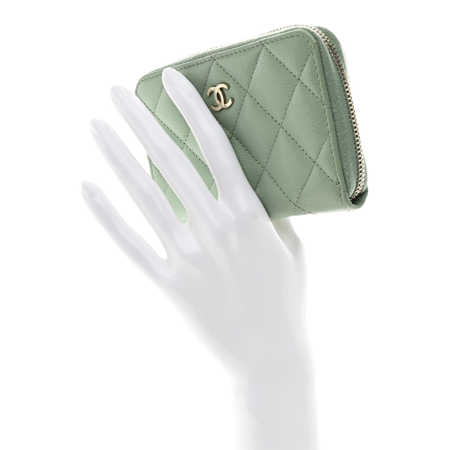 Chanel Caviar Quilted Zip Around Coin Purse Wallet Dark Green 2 of 8