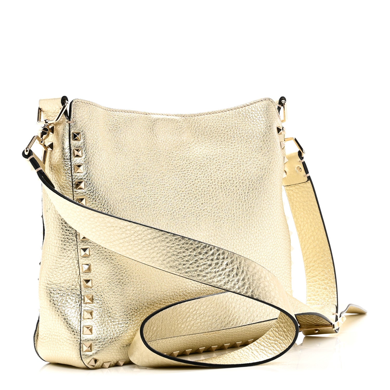 Valentino Garavani Metallic Pebbled Calfskin Small Rockstud Flip-Lock Messenger Bag Platino 3 of 9