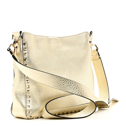 Valentino Garavani Metallic Pebbled Calfskin Small Rockstud Flip-Lock Messenger Bag Platino 3 of 9