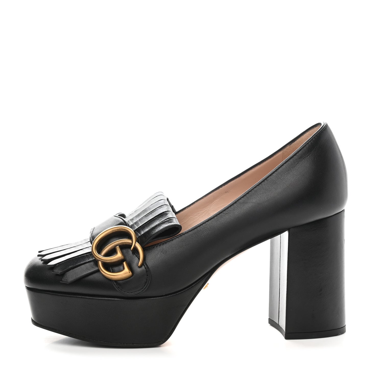 Malaga Kid GG Marmont Fringe Platform Loafer Pumps 35 Black