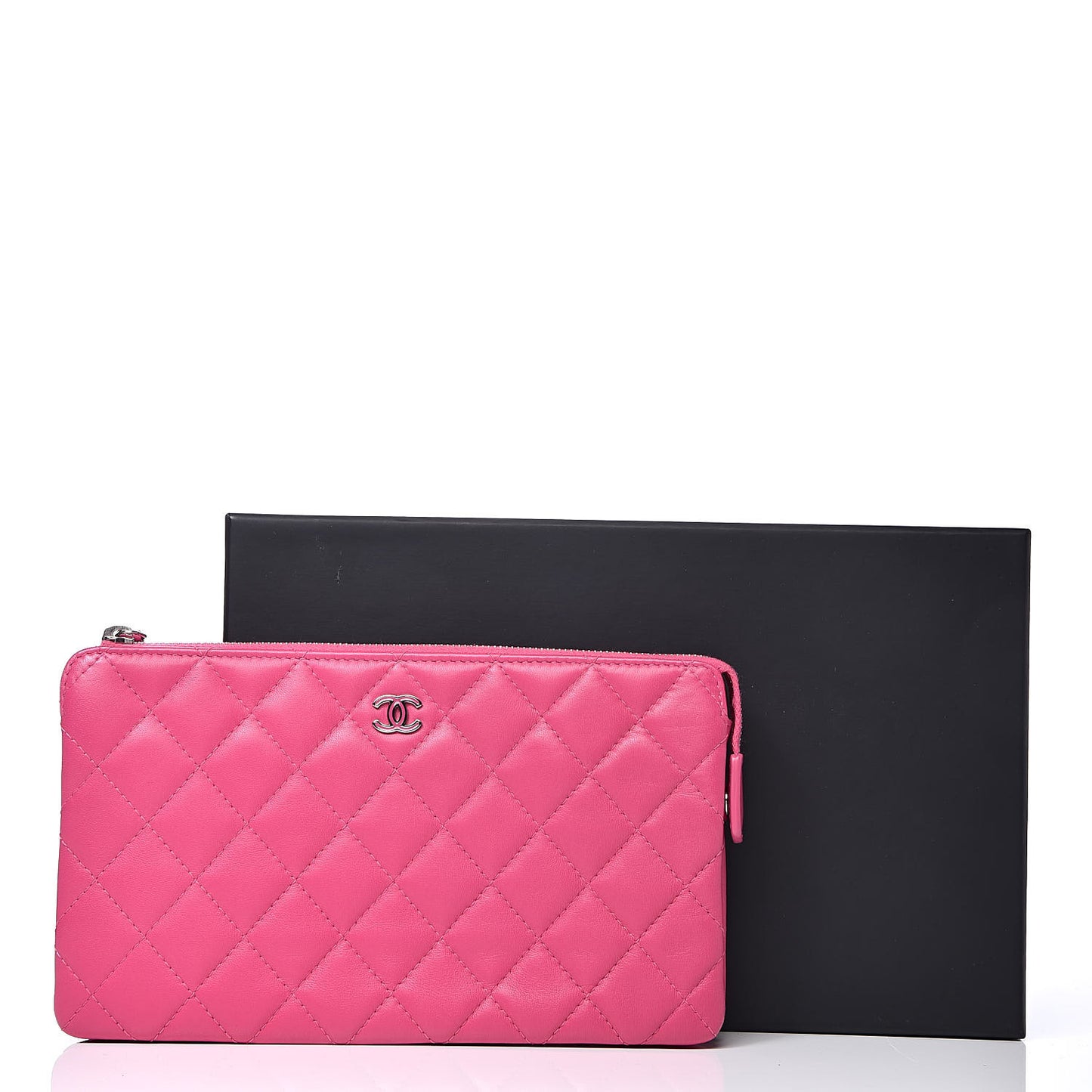 Lambskin Quilted Large Zipped Clutch Pink