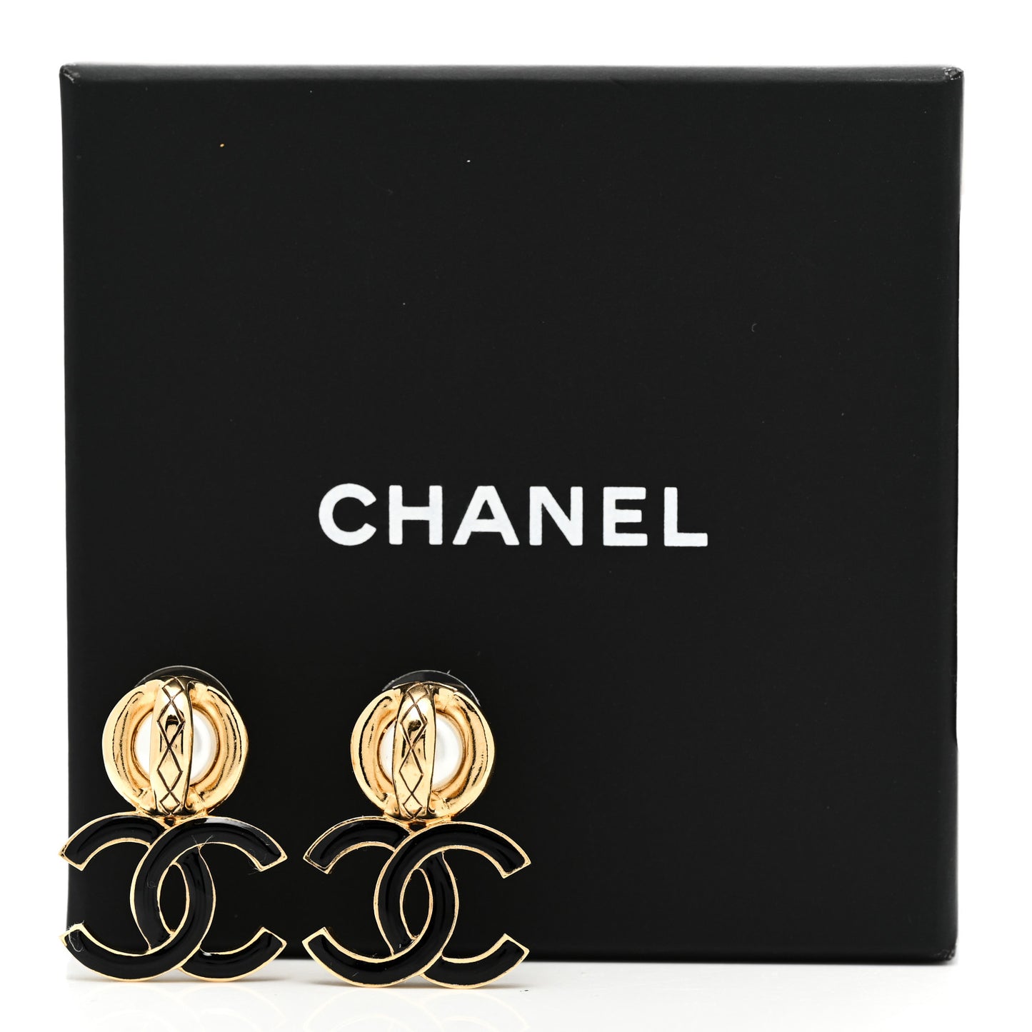 Pearl Resin CC Drop Earrings Gold Black