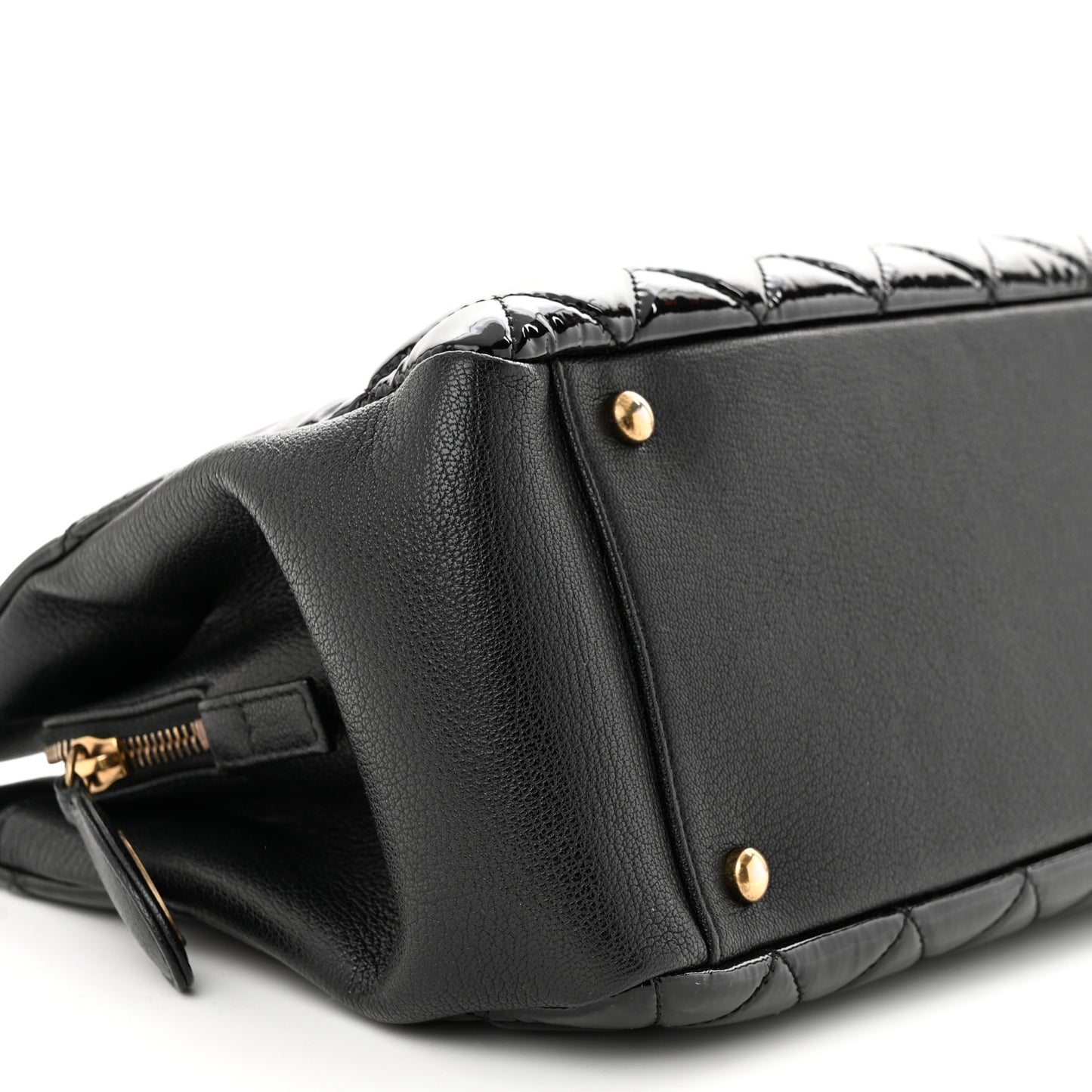 Patent Goatskin Quilted Small CC Eyelet Tote Black