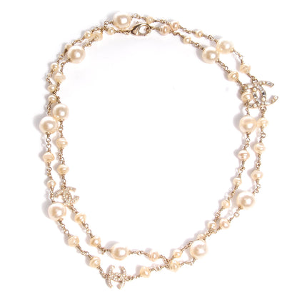 Chanel Crystal Pearl CC Long Necklace Gold 1 of 4