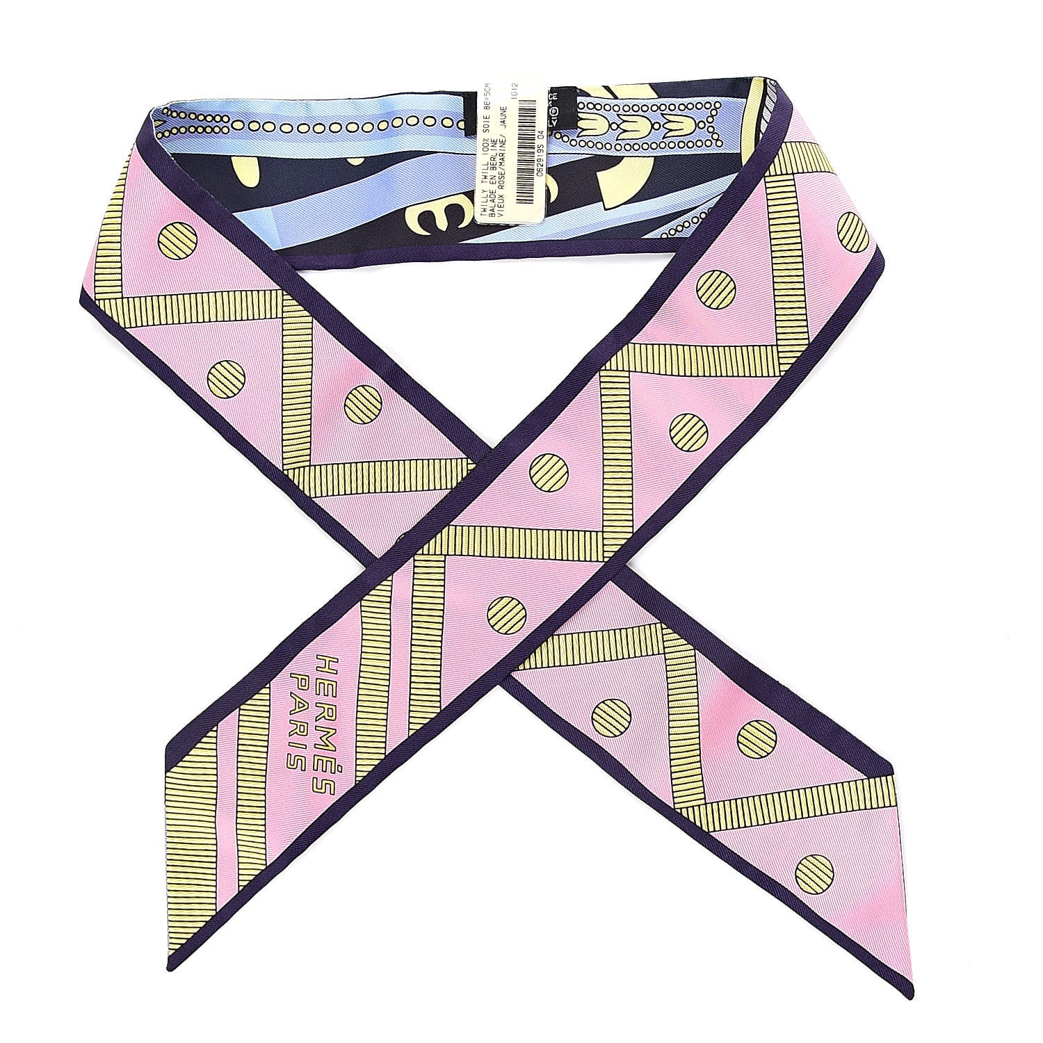 Hermes Silk Blade En Berline Twilly Vieux Rose Marine Jaune 1 of 4
