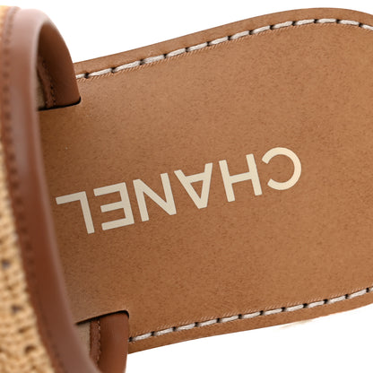 Chanel Raffia Lambskin CC Mules 38.5 Beige Brown 8 of 10