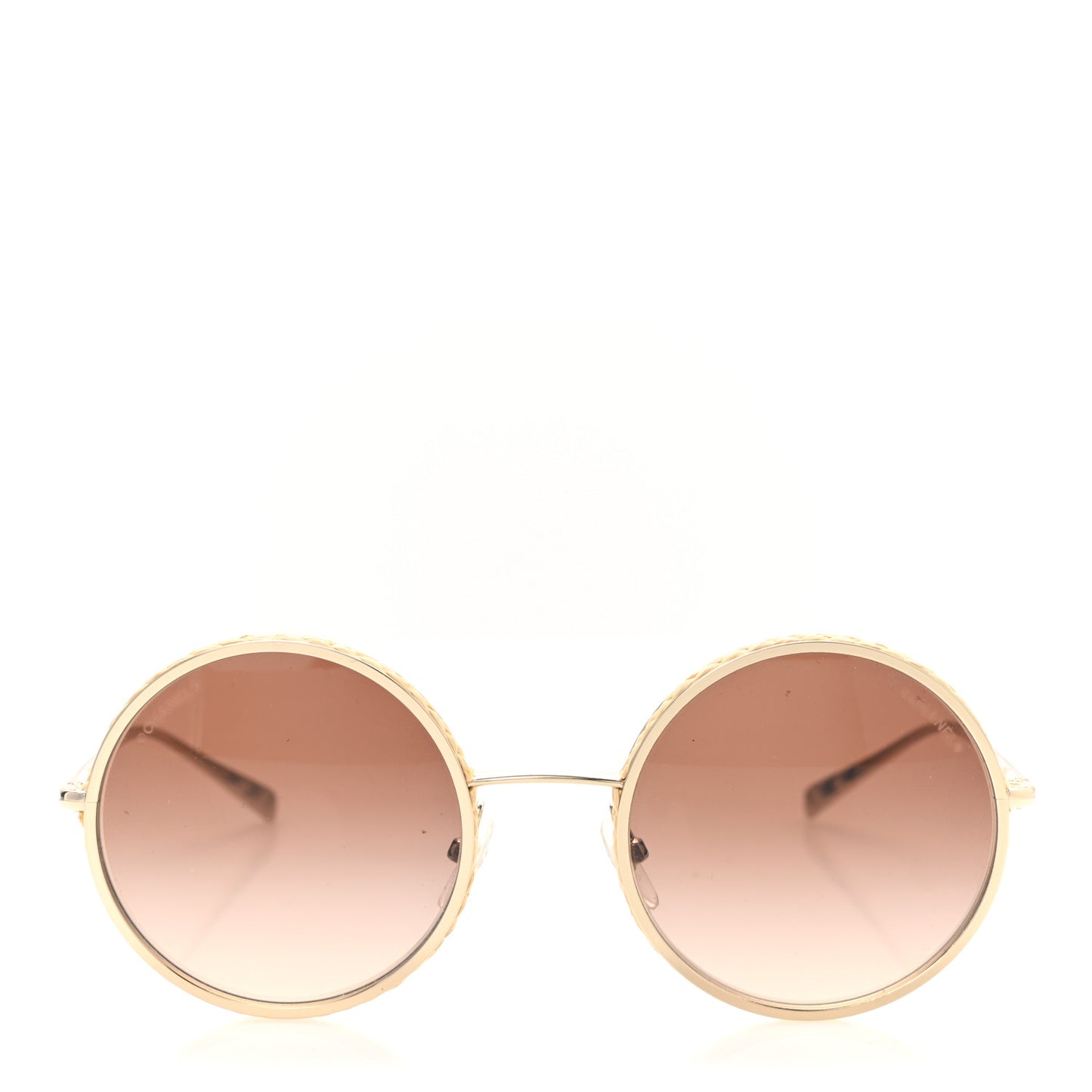 Metal Raffia Braided Round Sunglasses 4250 Gold