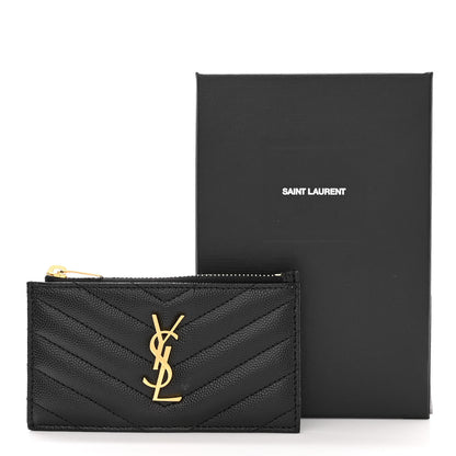 Saint Laurent Monogram Grain de Poudre 5 Fragments Zip Pouch Card Holder Black 10 of 10