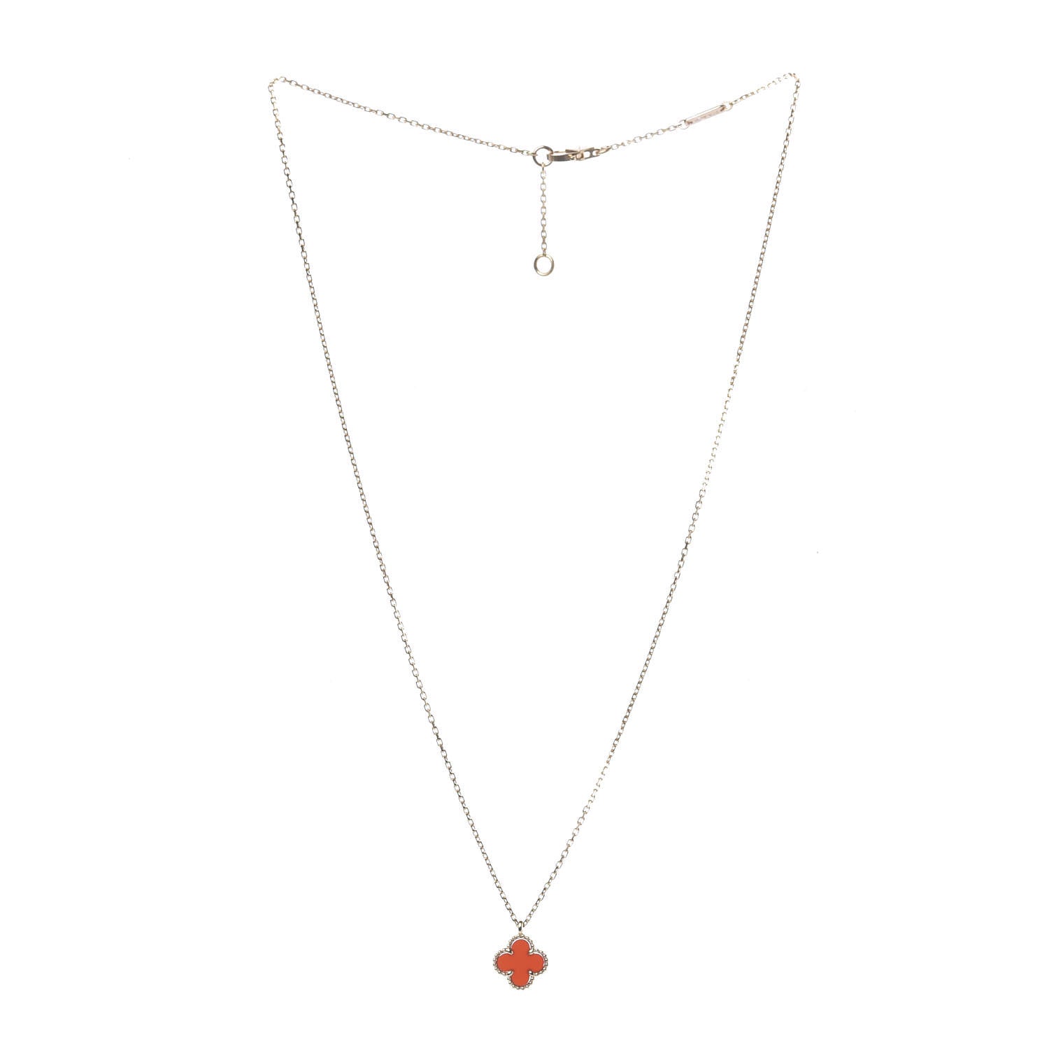 Van Cleef & Arpels 18K Rose Gold Carnelian Sweet Alhambra Pendant Necklace 3 of 7