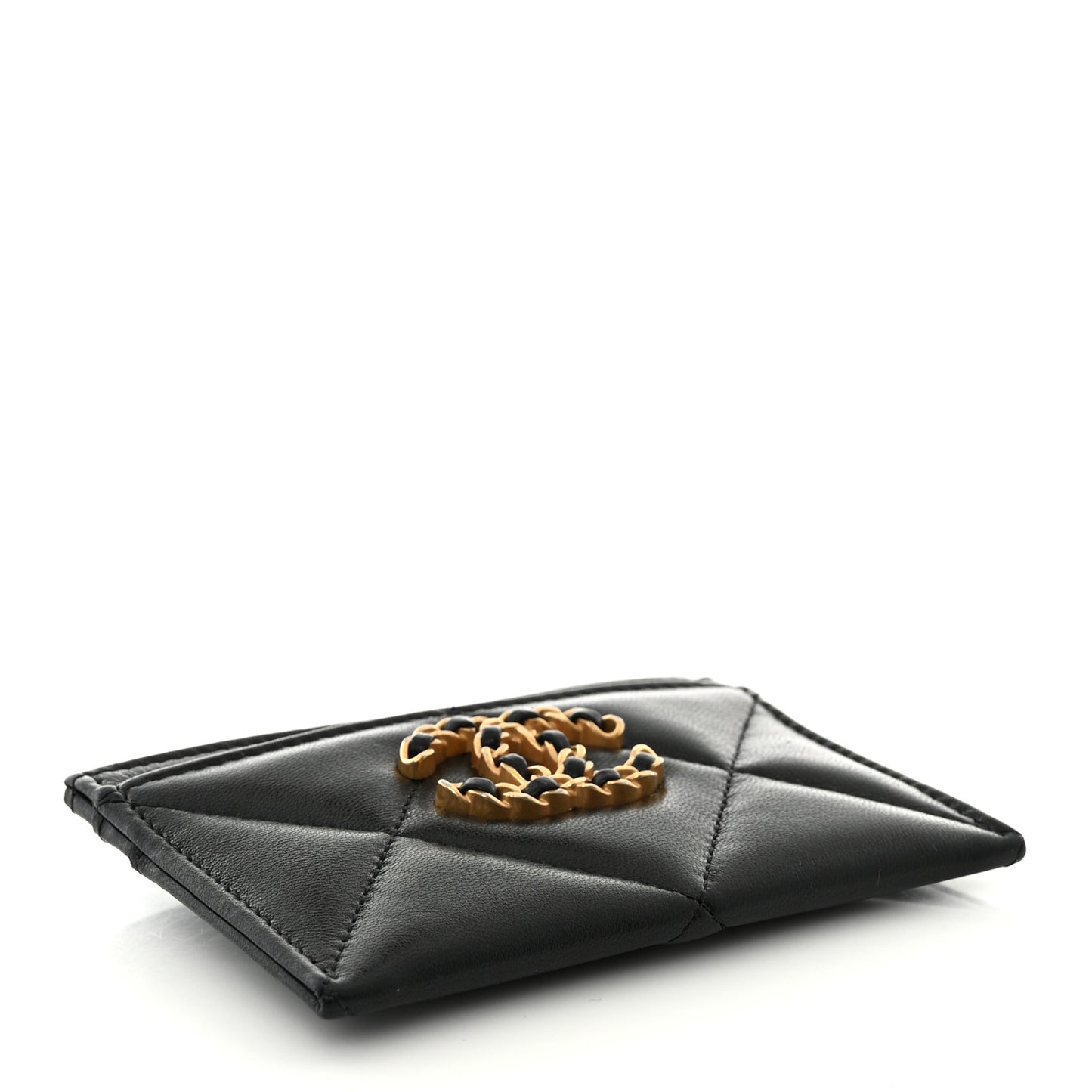 Lambskin Quilted Chanel 19 Card Holder Black
