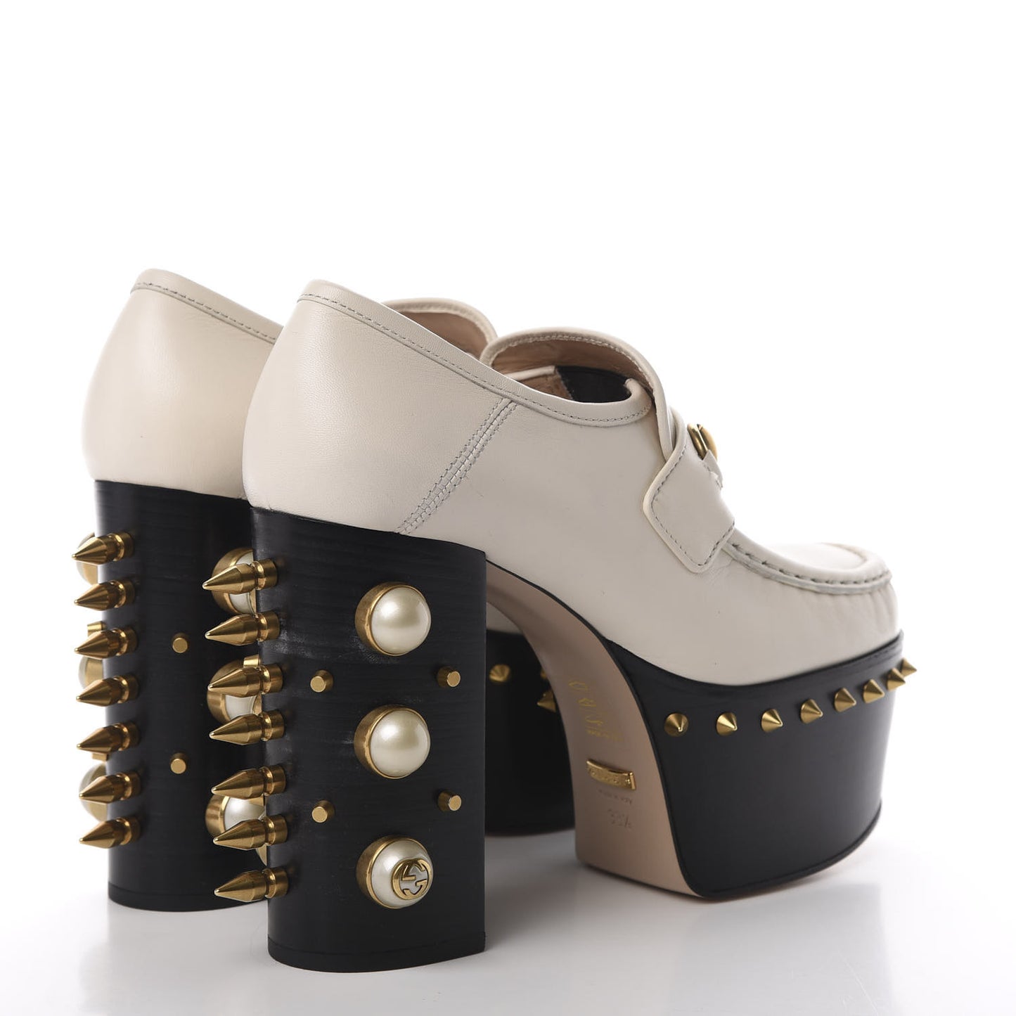 Malaga Kid Pearl Studded Spiked Vegas Platform Loafer 38.5 Mystic White