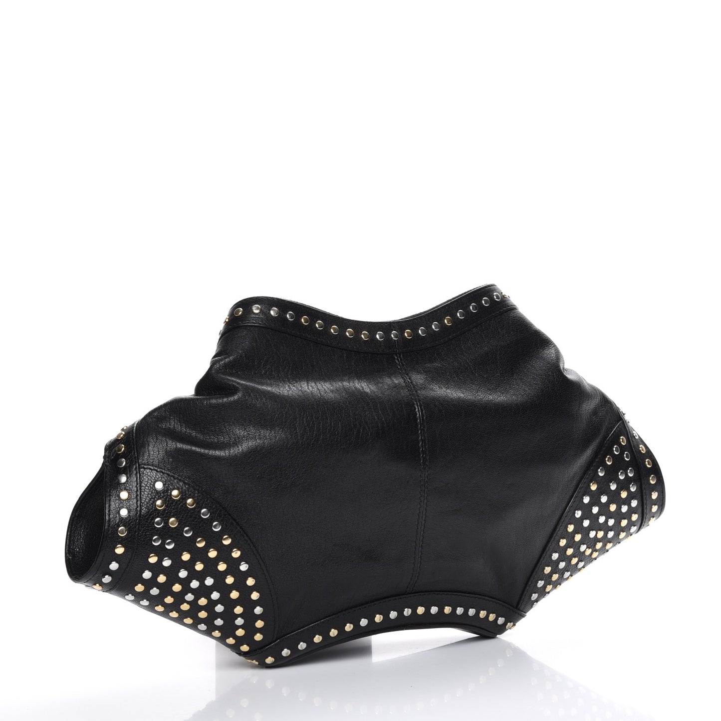 Calfskin Studded De Manta Clutch Black