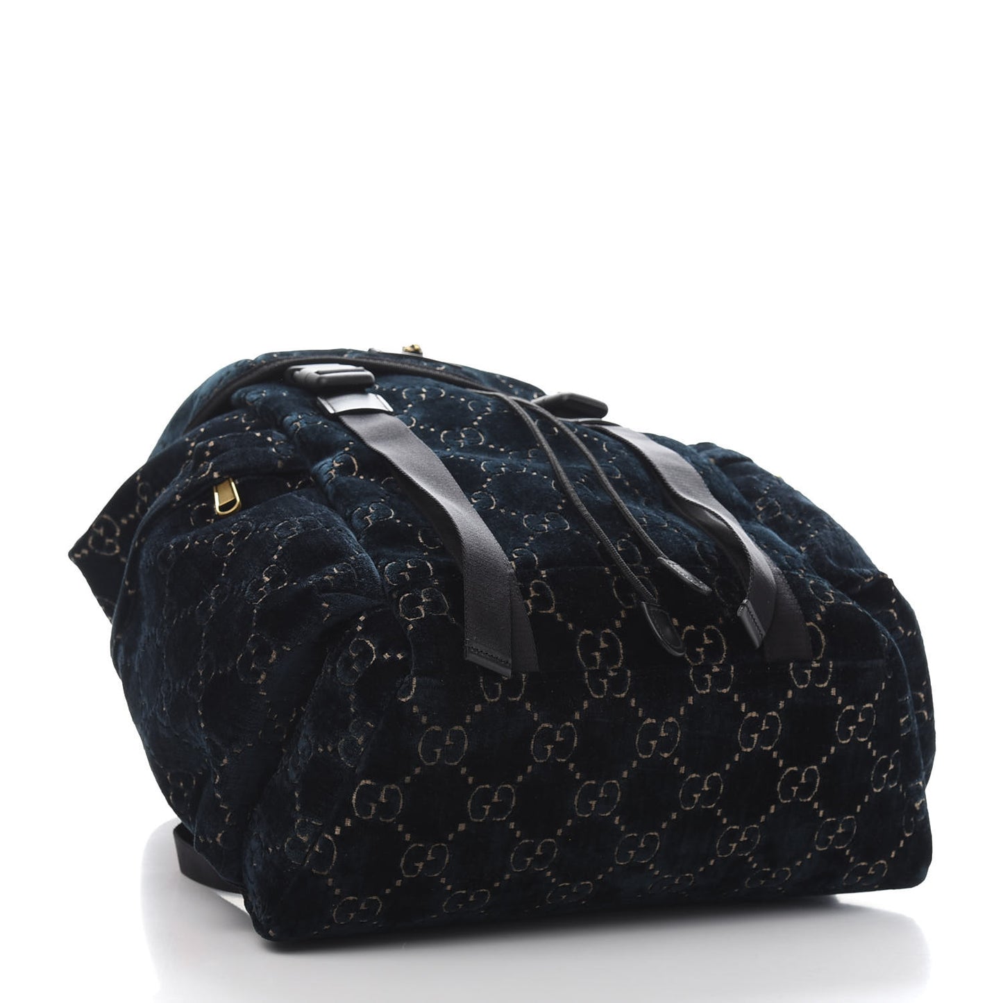 Velvet GG Monogram Web Medium Double Buckle Backpack Blue Beige Black