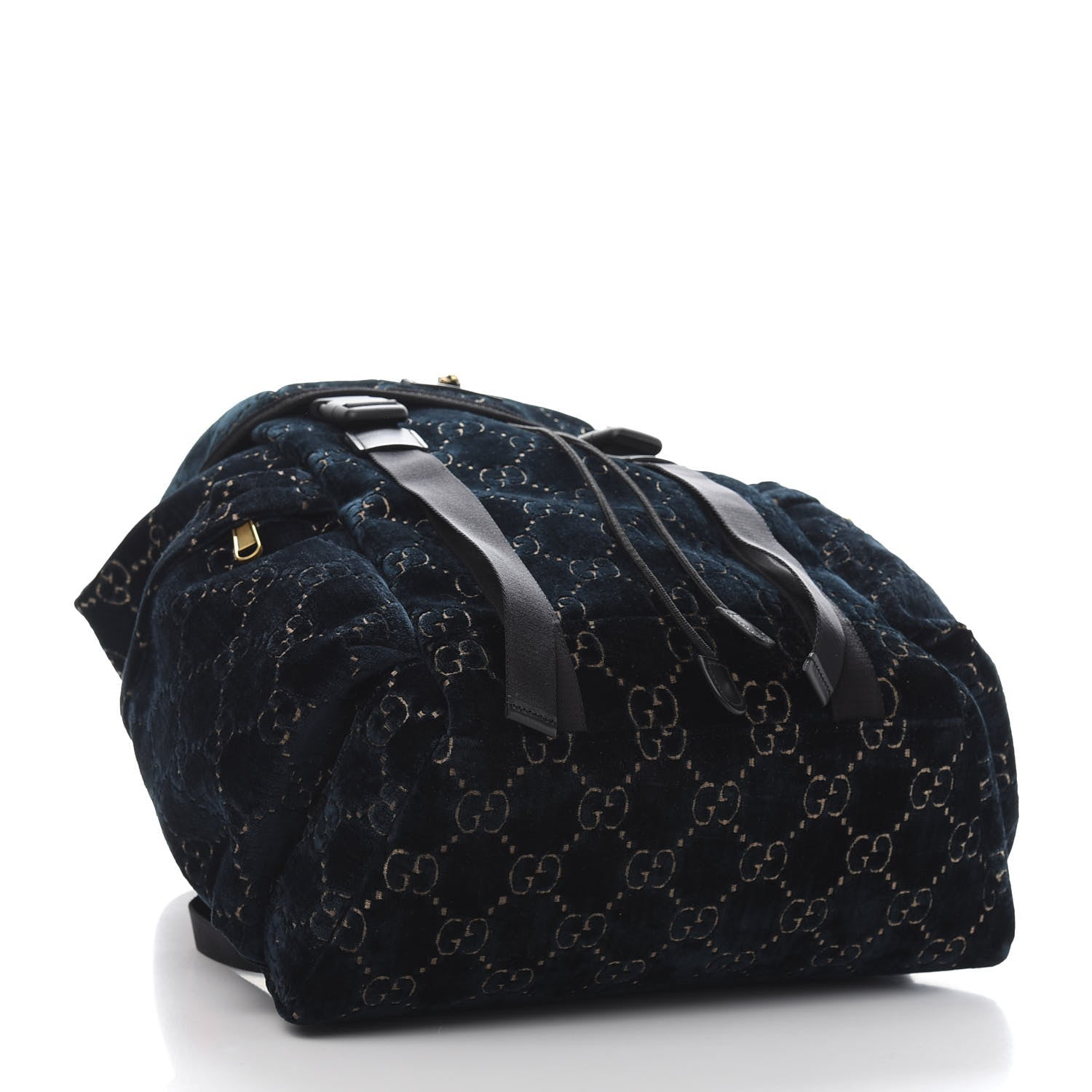 Gucci Velvet GG Monogram Web Medium Double Buckle Backpack Blue Beige Black 3 of 10