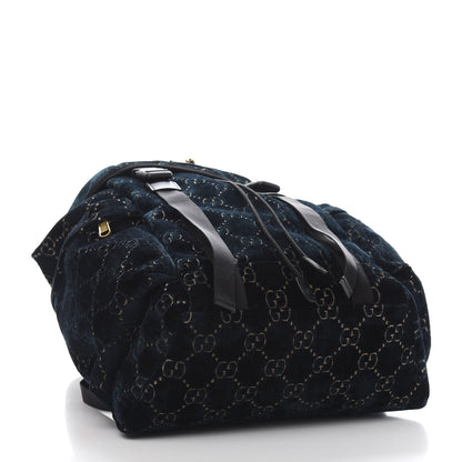 Gucci Velvet GG Monogram Web Medium Double Buckle Backpack Blue Beige Black 3 of 10