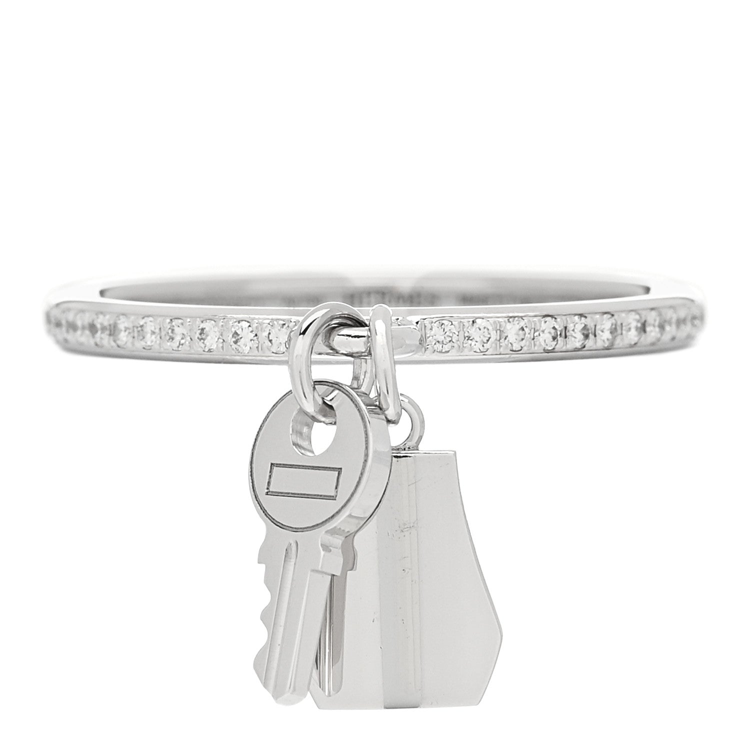 Hermes 18K White Gold Diamond Kelly Clochette Ring 53 6.5 1 of 5