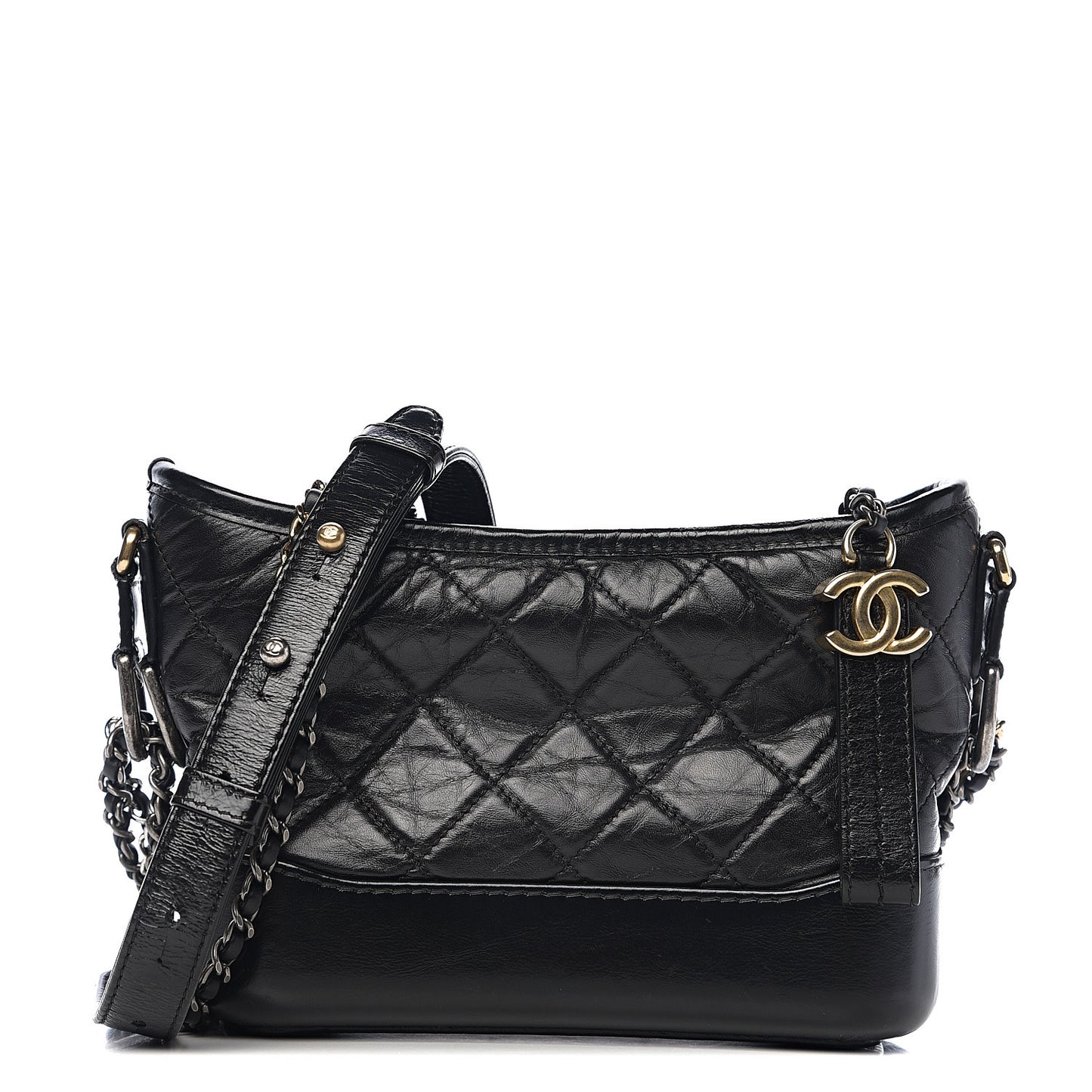 Aged Calfskin Quilted Small Gabrielle Hobo Black