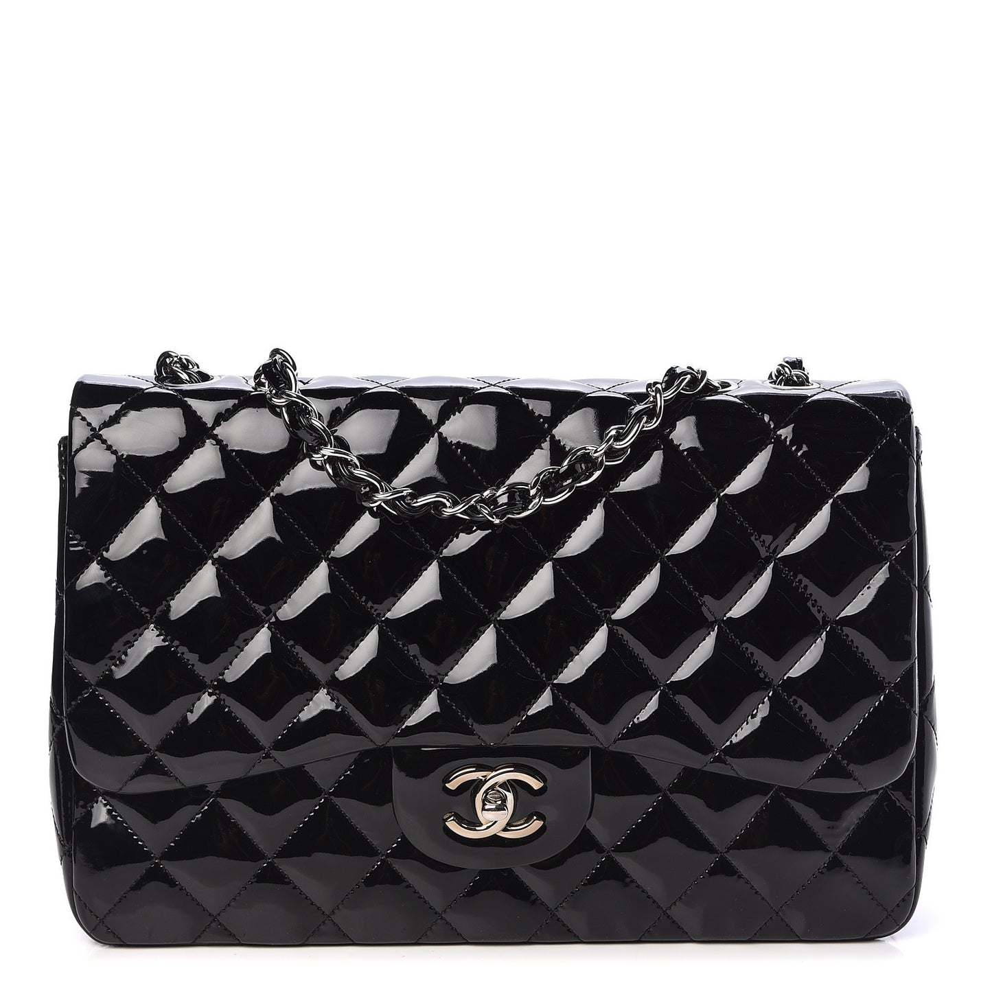 Patent Quilted Jumbo Single Flap Black