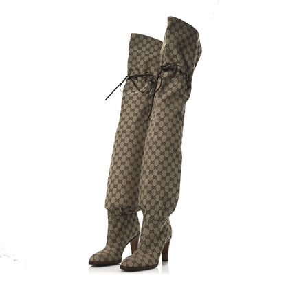 Gucci Monogram Over the Knee Boots 38.5 Beige Ebony 4 of 12