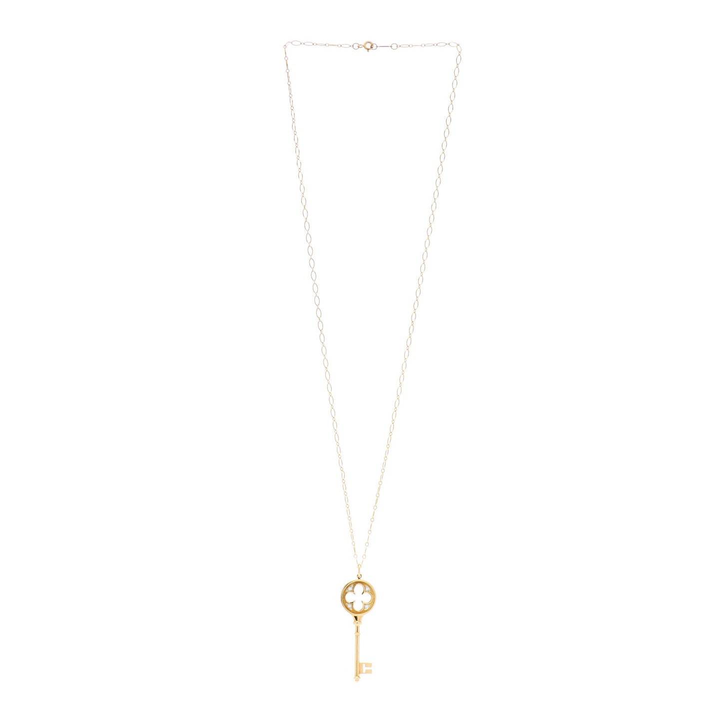 18K Yellow Gold Diamond Quatrefoil Key Pendant Necklace