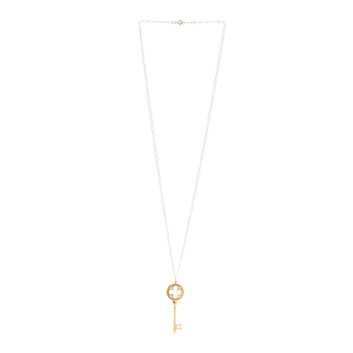 Tiffany 18K Yellow Gold Diamond Quatrefoil Key Pendant Necklace 3 of 5