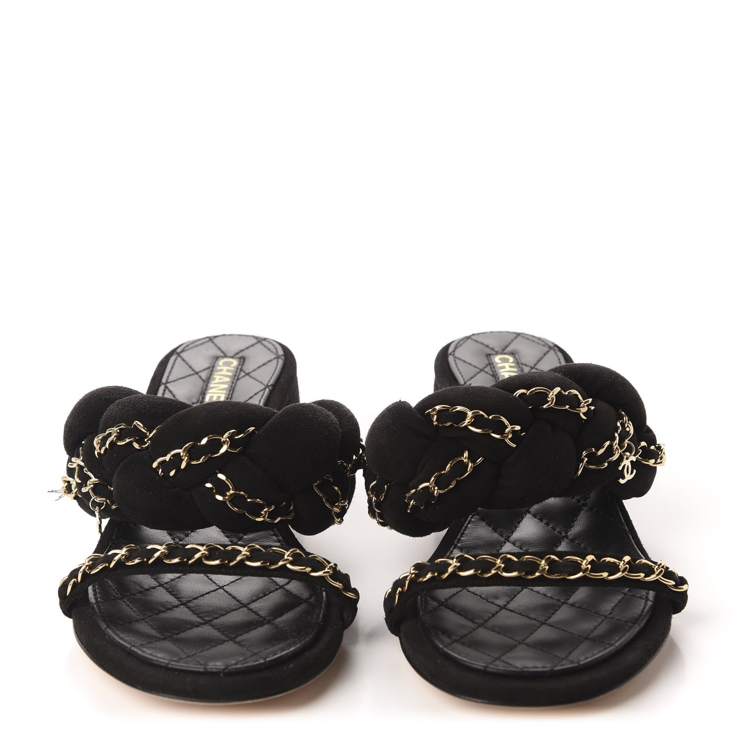 Chanel Kid Suede Chain Braided Sandals 37.5 Black 2 of 10